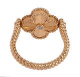 Van Cleef & Arpels Reversible Blue Agate Guilloche Vintage Alhambra Diamond Yellow Gold Ring 58