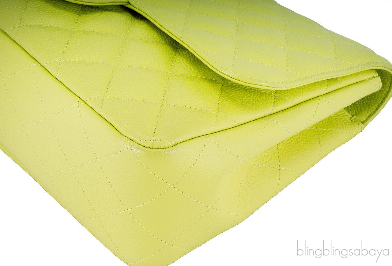 Caviar Jumbo Lime Single Flap Bag