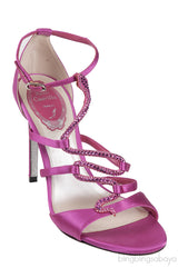 Rene Caovilla Pink Satin Crystal Serpent  Heels