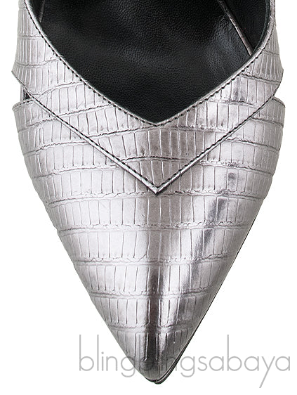 Yves Saint Laurent Gun Metal Lizard Print Pointed Pump