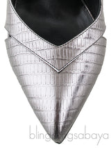 Yves Saint Laurent Gun Metal Lizard Print Pointed Pump