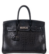 Birkin 35 Black Matte Alligator Crocodile PHW