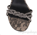 Lace and Fur Crystal Slingback Sandals