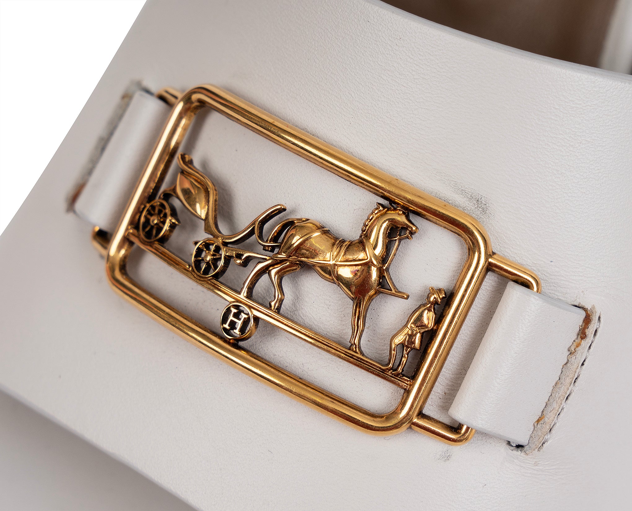 Hermes Viaggio 60 Calfskin White Sandals 37