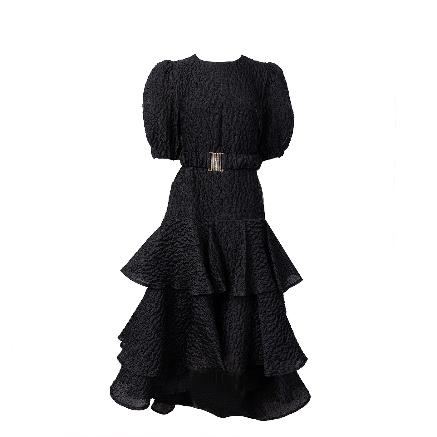 Poca & Poca Black Ruffled Midi Dress S