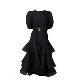 Poca & Poca Black Ruffled Midi Dress S