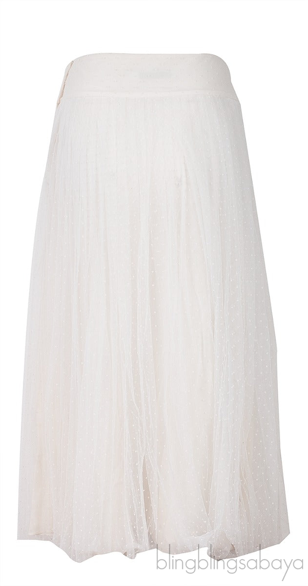 White Pleated Polka Tulle Skirt