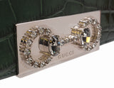 Gucci Crystal Embellished Horsebit Green Crocodile Mini Clutch