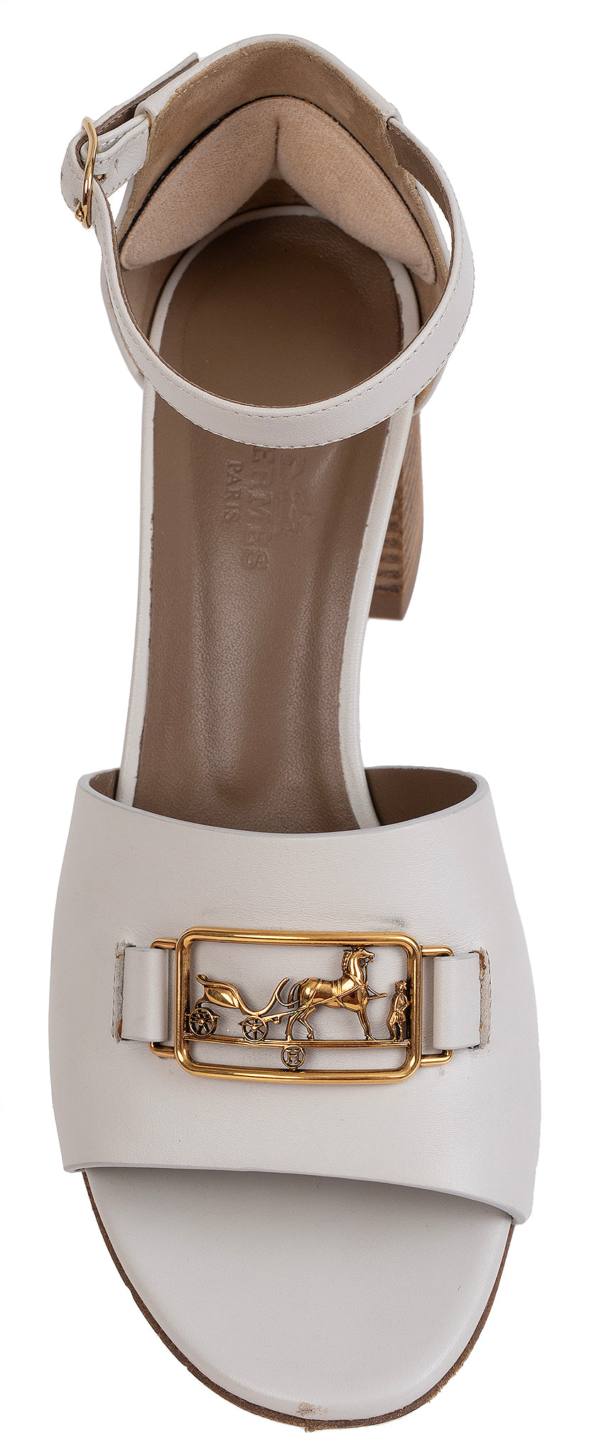 Hermes Viaggio 60 Calfskin White Sandals 37