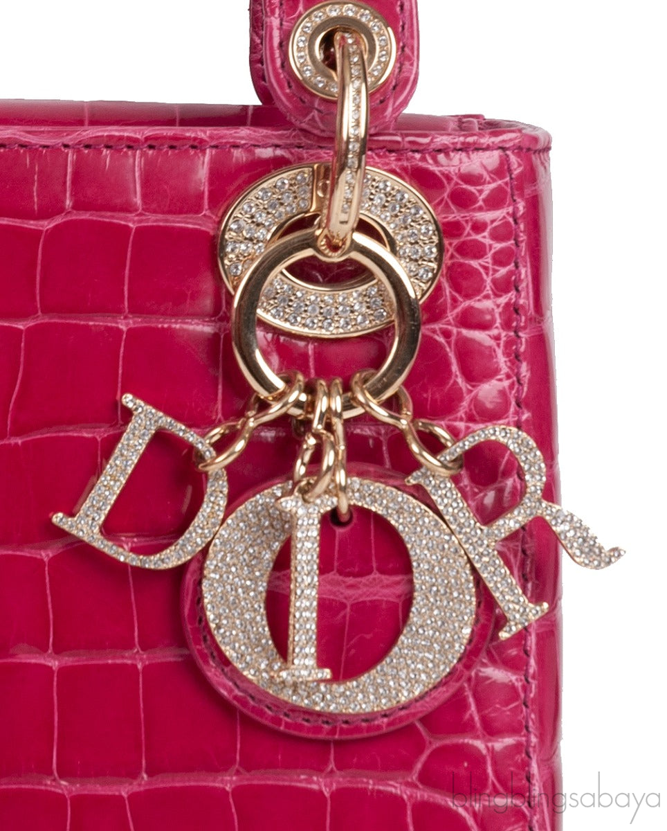 Lady Dior Mini Cherry Sorbet Crocodile GHW