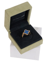 Van Cleef & Arpels Reversible Blue Agate Guilloche Vintage Alhambra Diamond Yellow Gold Ring 58
