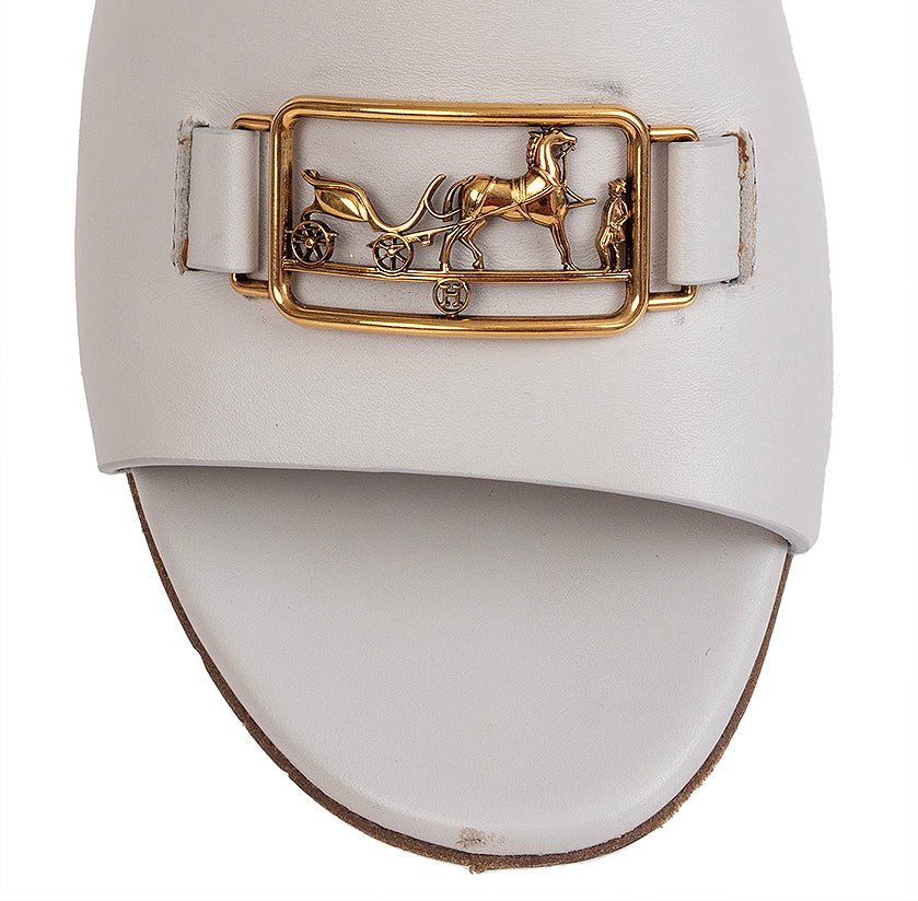 Hermes Viaggio 60 Calfskin White Sandals 37