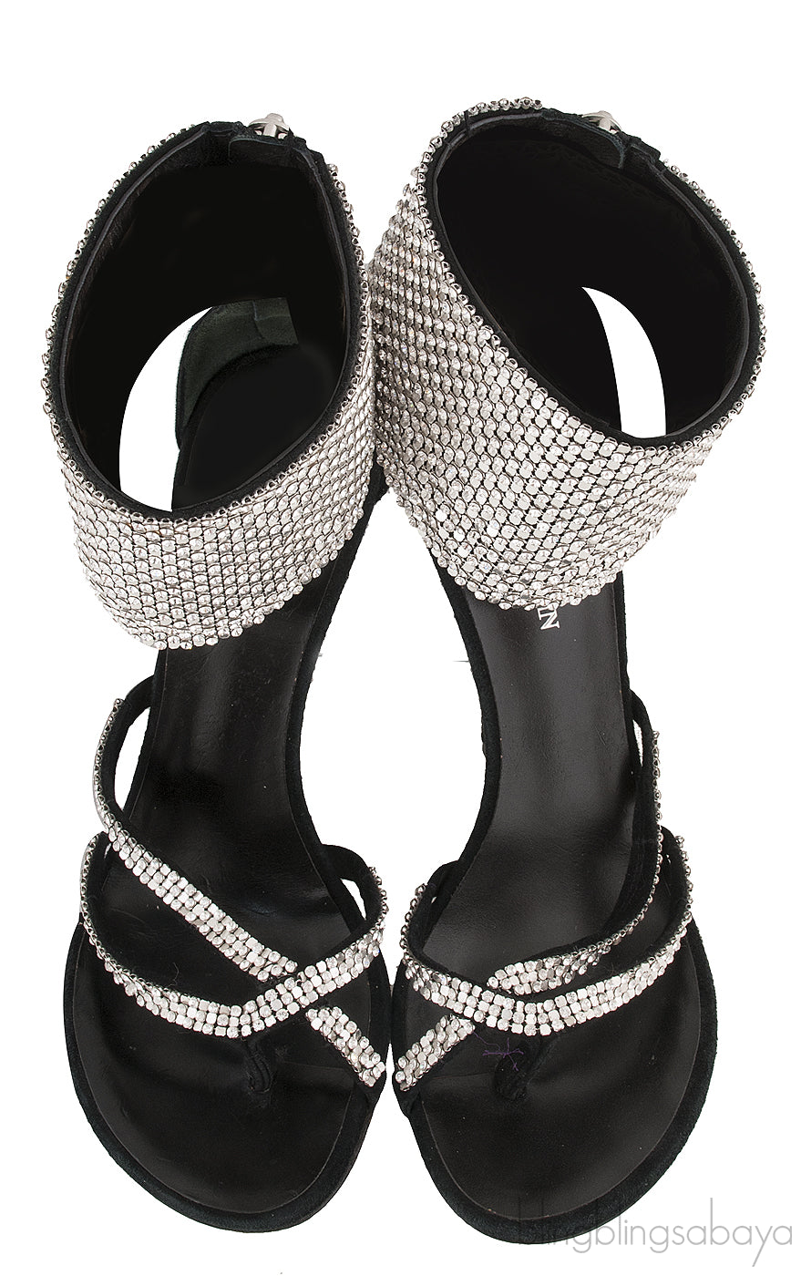 Black Crystal Suede Sandals