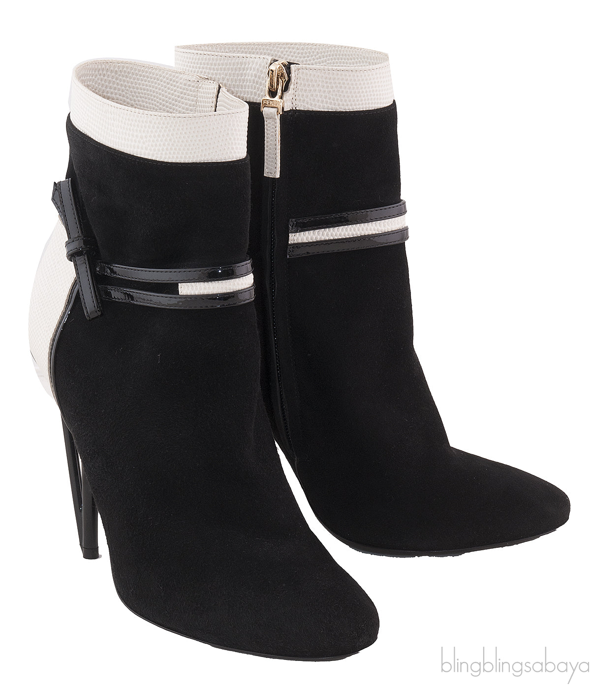 Black Suede Lizard Print Ankle Boots