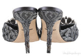 Grey Lace Crystal Vamp Slip-on Sandals