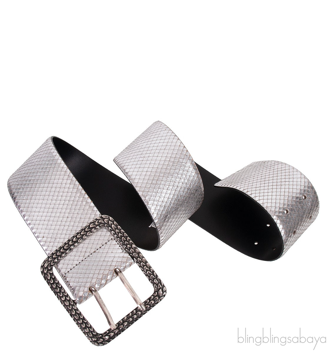 Silver Snake Effect Wide Belt