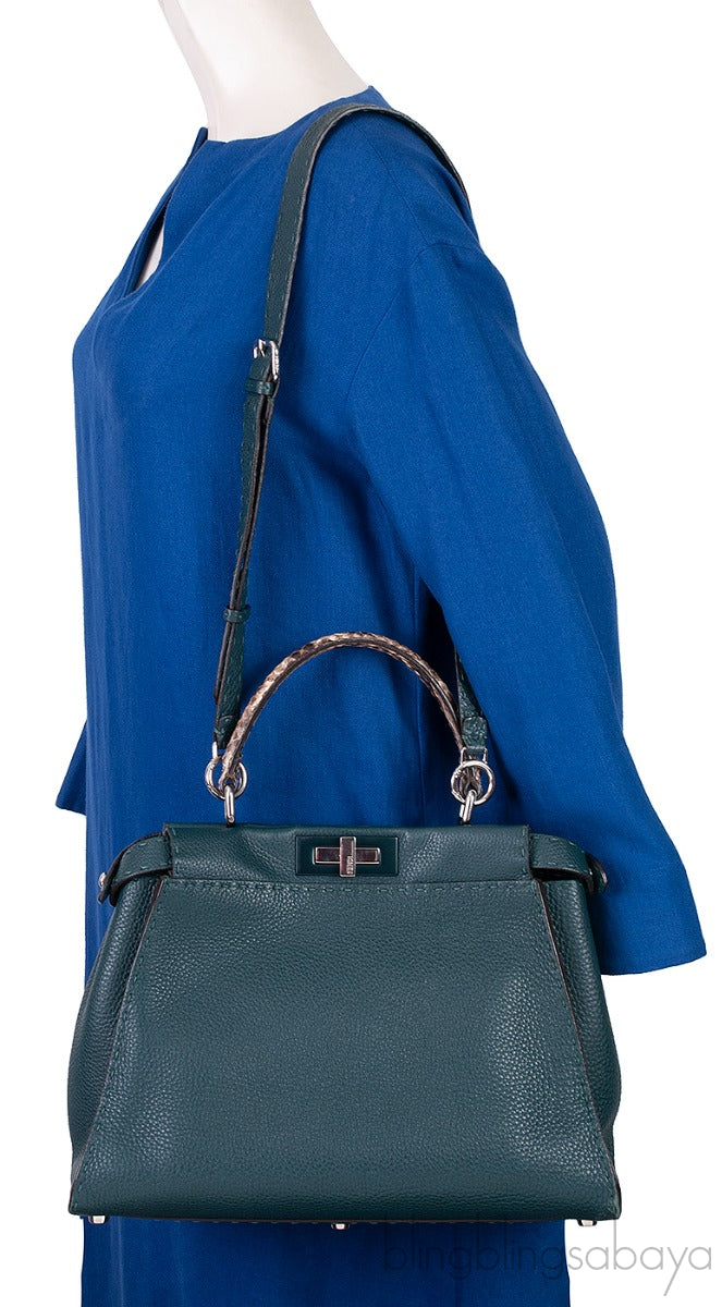 Fendi Selleria Peekaboo Dark Green Medium Python Handle Bag