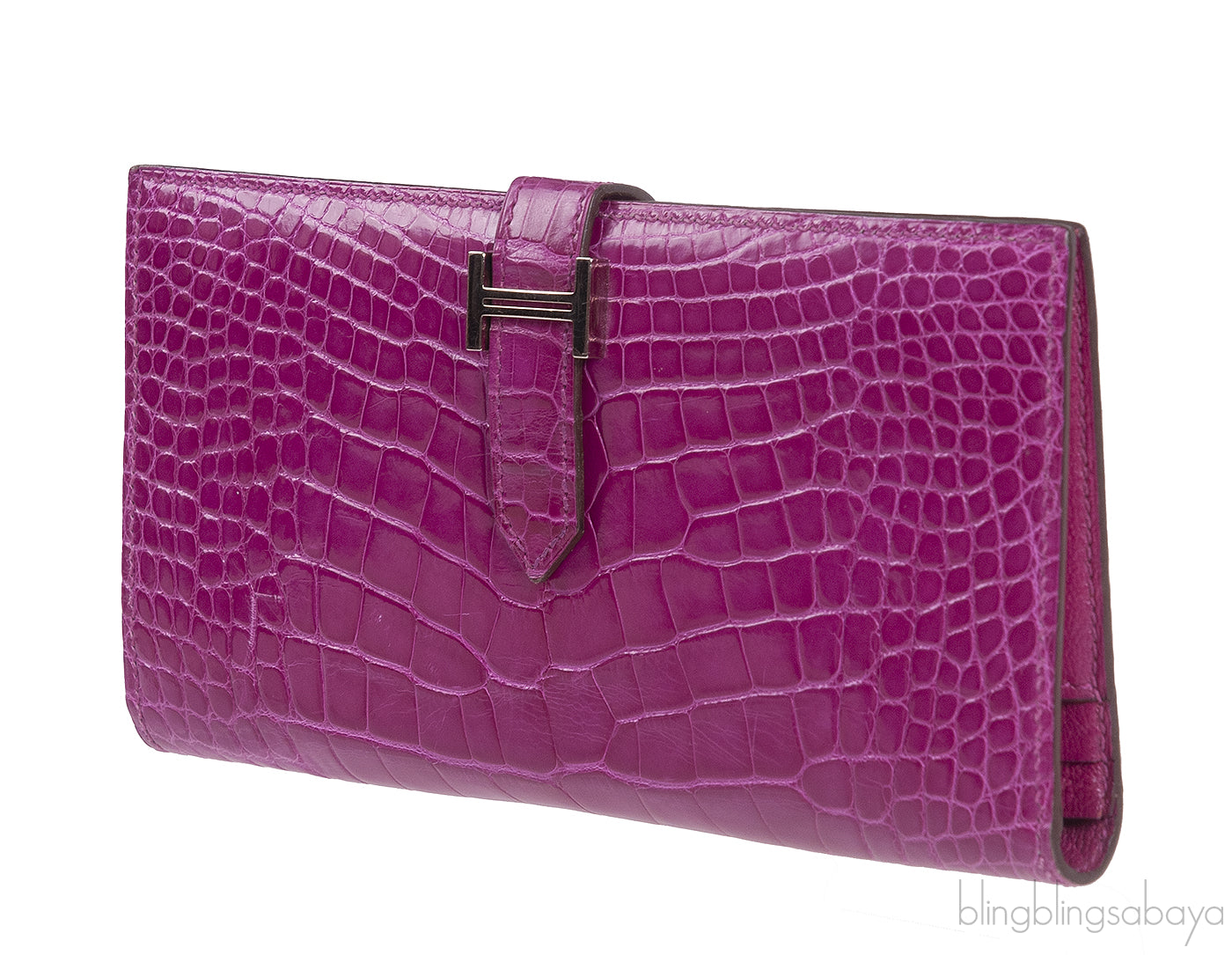 Hermes Bearn Rose Tyrien Crocodile Wallet