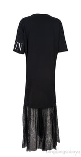 Black VLTN Lace Trim T-shirt Dress