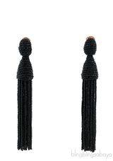 Oscar dela Renta Black Classic Long Tassle Earrings