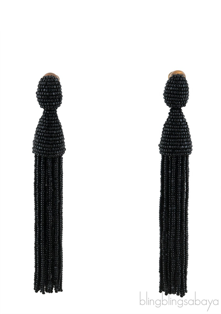 Black Classic Long Tassle Earrings