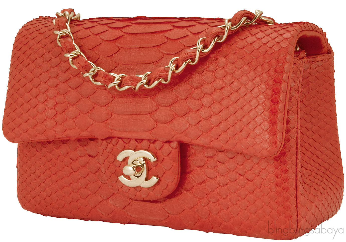 Classic Coral Python Mini Flap Bag