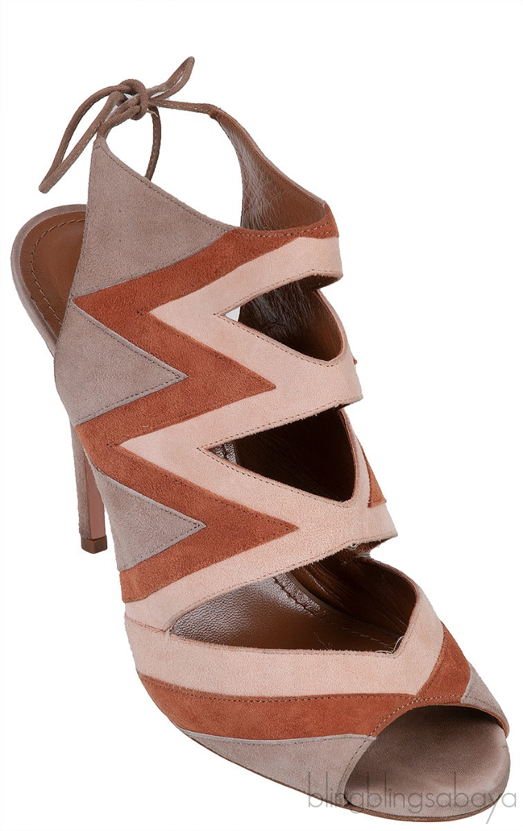 Tri-color Suede Peep Toe Sandals
