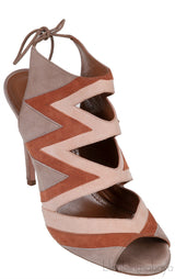Tri-color Suede Peep Toe Sandals