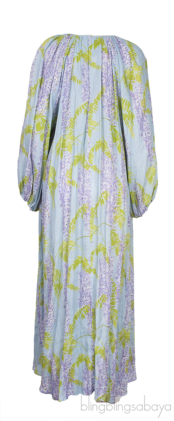 Light Blue Georgette Floral Print Linen Dress