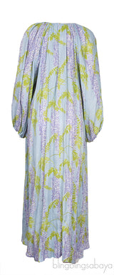 Light Blue Georgette Floral Print Linen Dress