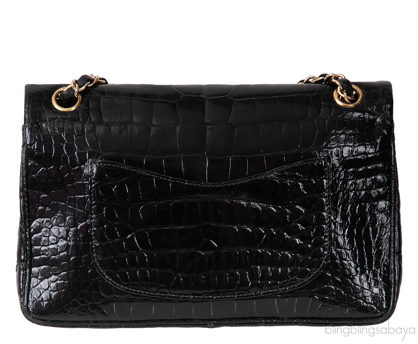 Vintage Black Patent Crocodile Medium Double Flap Bag GHW