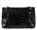 Vintage Black Patent Crocodile Medium Double Flap Bag GHW