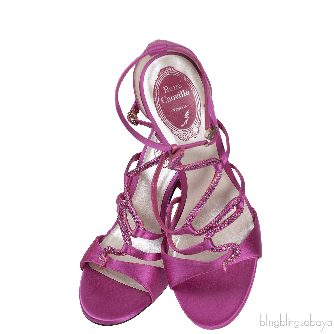 Rene Caovilla Pink Satin Crystal Serpent  Heels