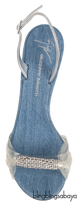 Giuseppe Zanotti Blue Denim Crystal PVC Slingback Heels