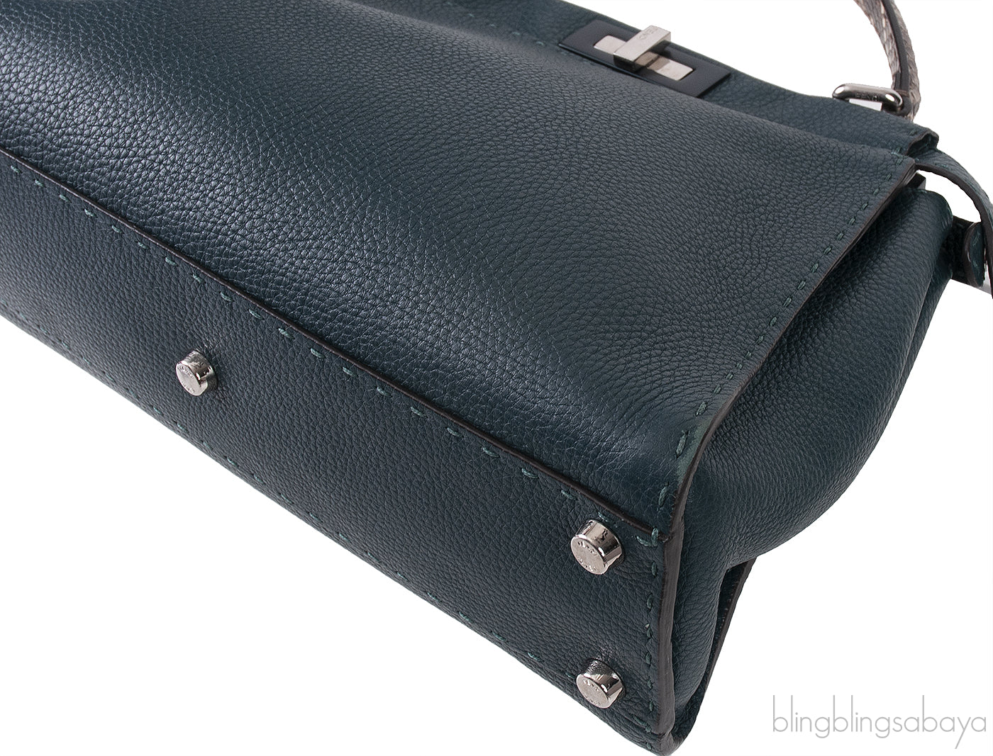 Fendi Selleria Peekaboo Dark Green Medium Python Handle Bag
