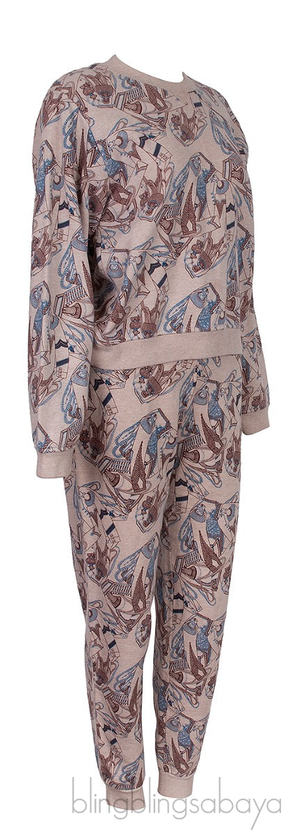 Light Brown Printed Cotton Blend Sweatshirt and Jogger