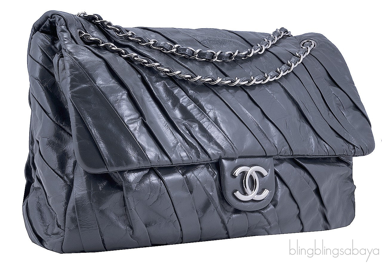 Large Grey Twisted Flap Bag