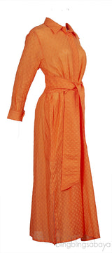 Louis Vuitton Fil Coupe Orange Shirt Belted Dress