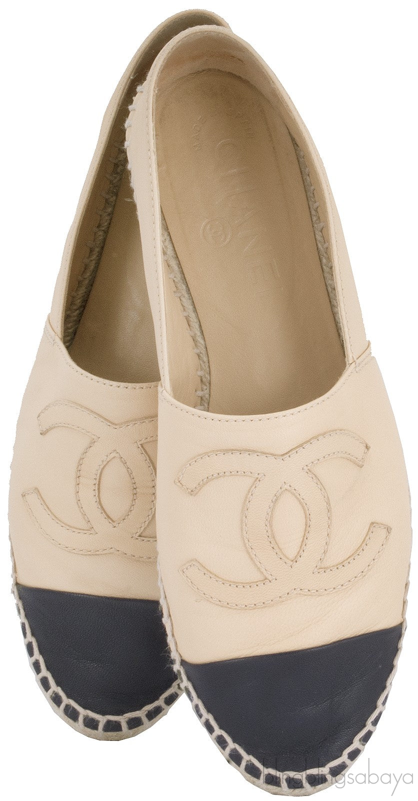 CC Beige & Black Leather Espadrille