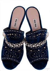 Blue Velvet Crystal Sandals