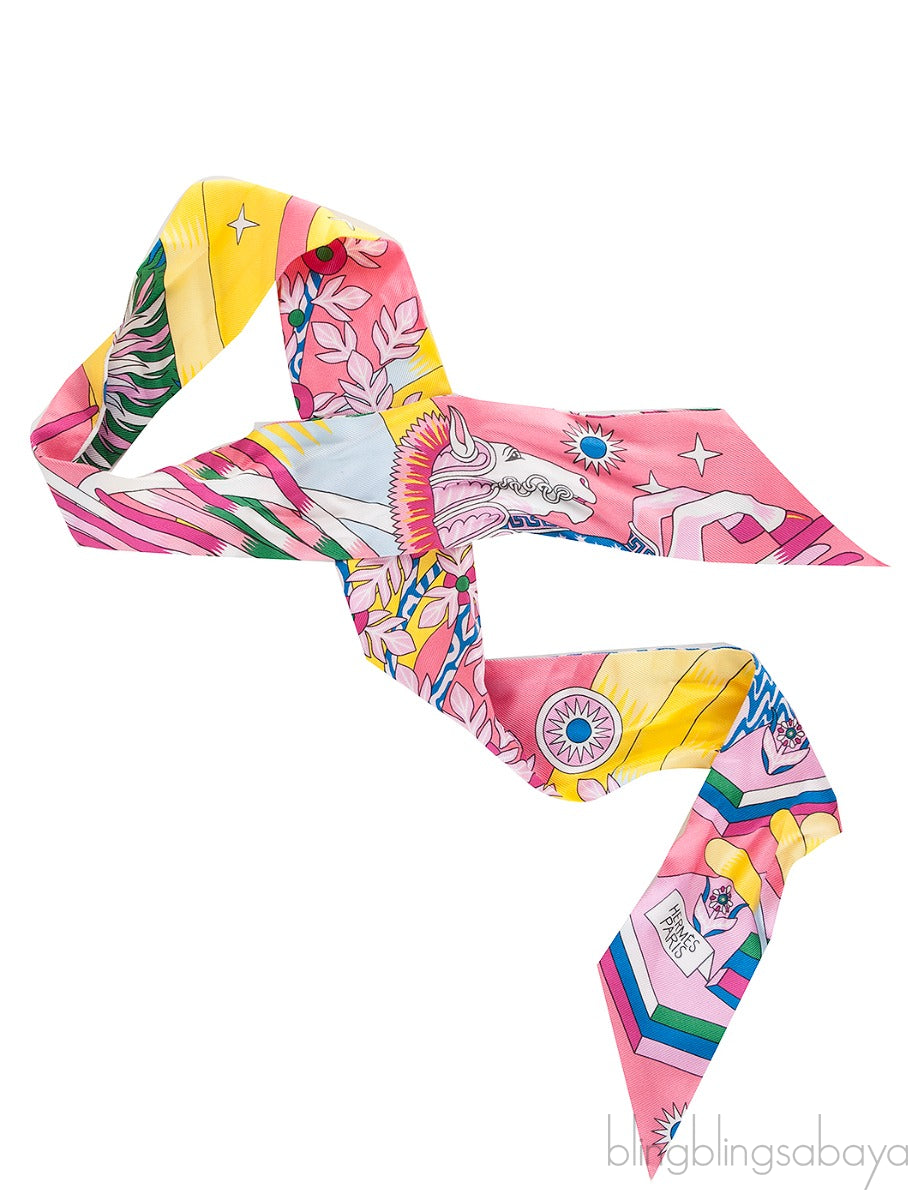 Pink Printed Silk Twilly