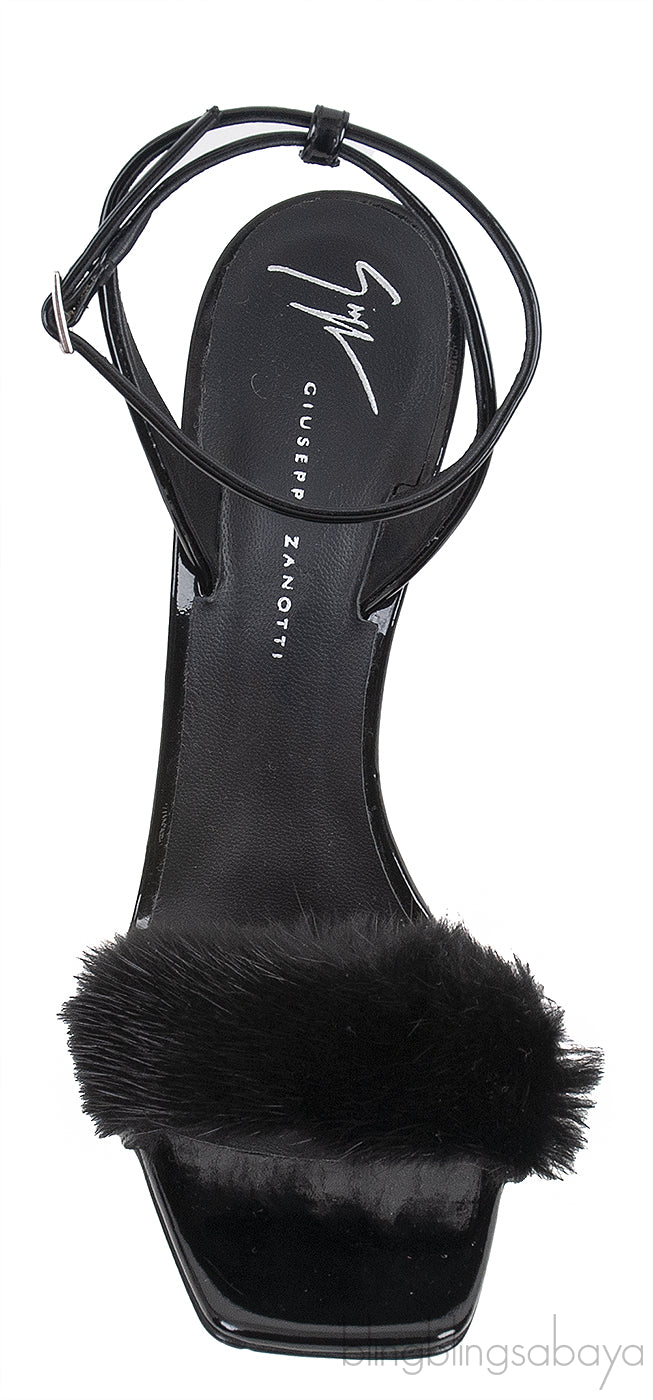 Black Picard Wedge Fur Slingback Sandals