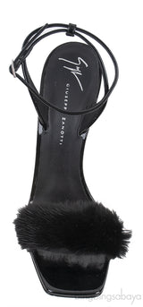Black Picard Wedge Fur Slingback Sandals