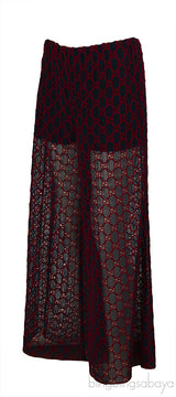 Gucci Navy Blue & Red GG Mesh Wide Leg Sheer Pants