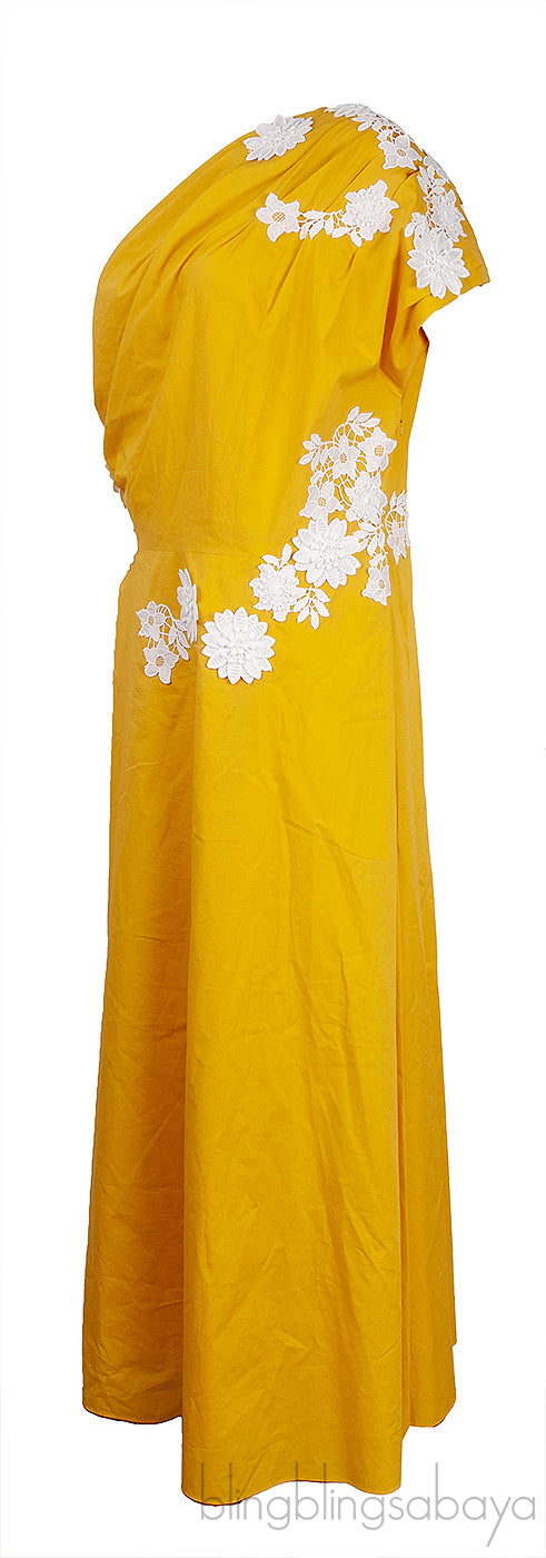 Floral Applique One Shoulder Midi Dress
