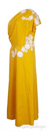 Floral Applique One Shoulder Midi Dress