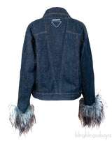 Blue Denim Feather Trim Jacket