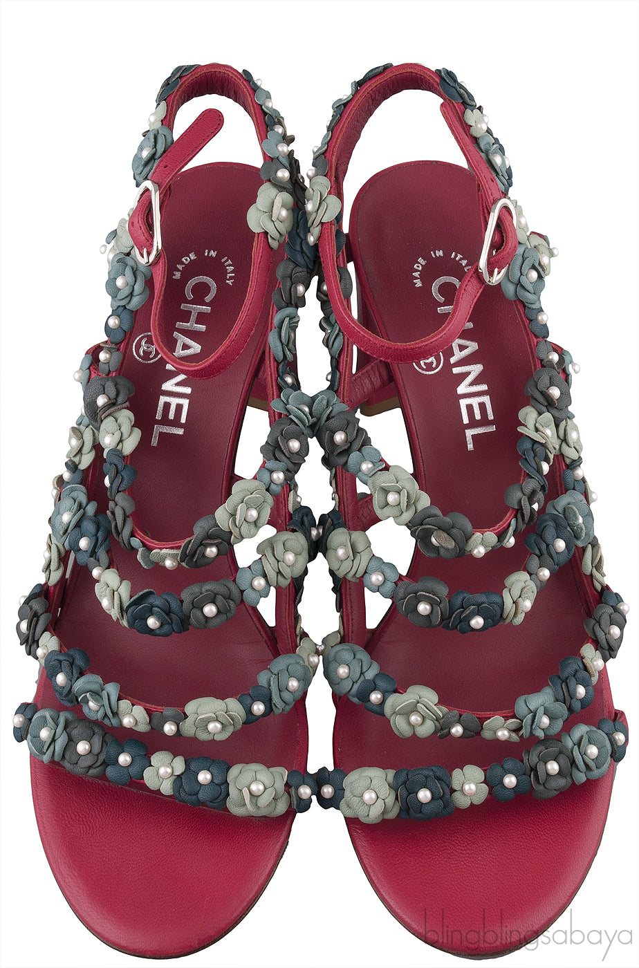 Chanel Camellia Strappy Pearl Red Sandals