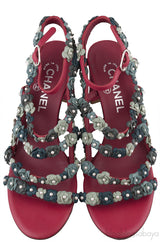 Chanel Camellia Strappy Pearl Red Sandals