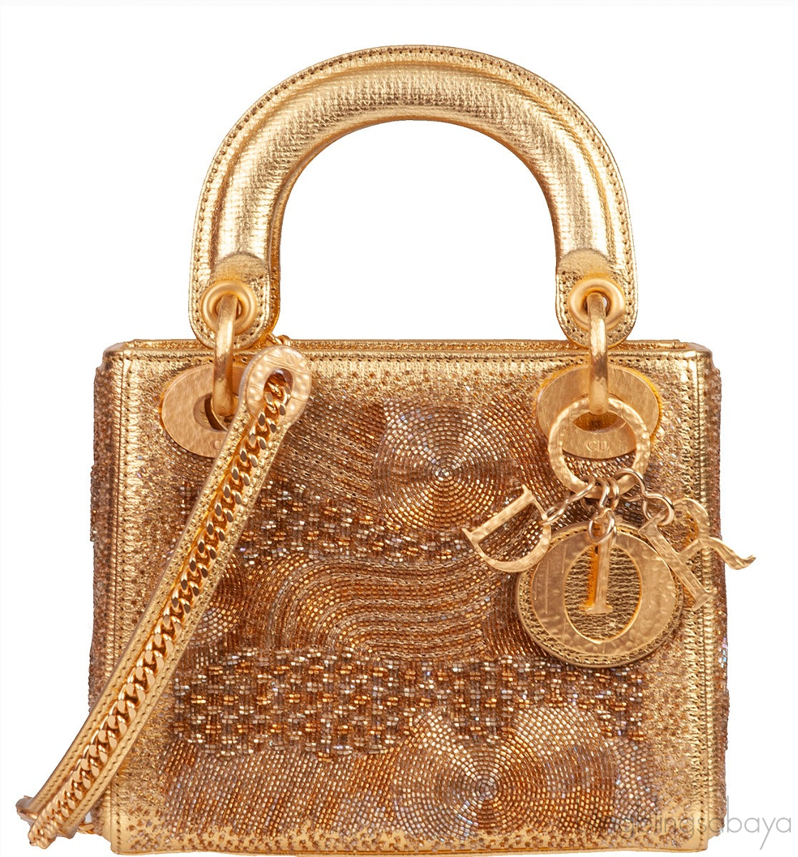 Lady Dior Mini Gold Bead Embellished Bag